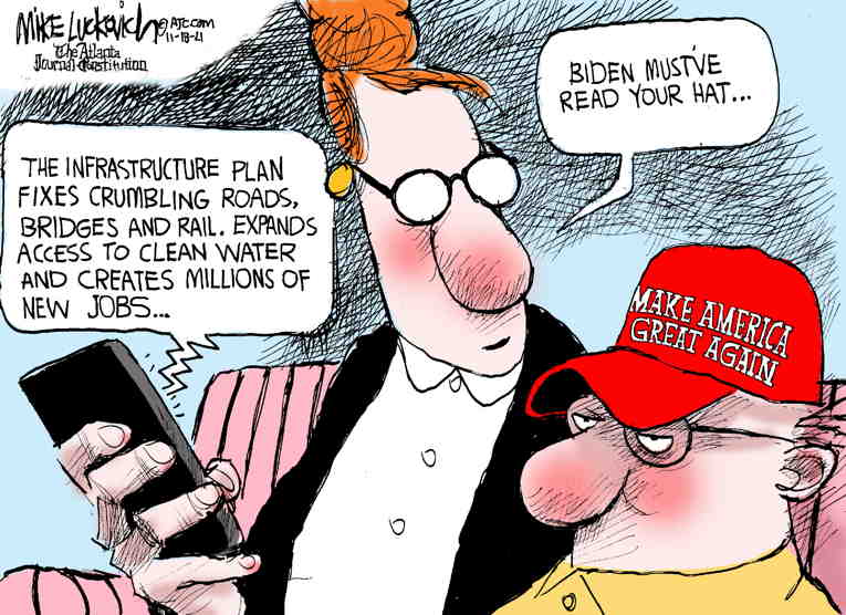 Political/Editorial Cartoon by Mike Luckovich, Atlanta Journal-Constitution on Biden Takes a Bow