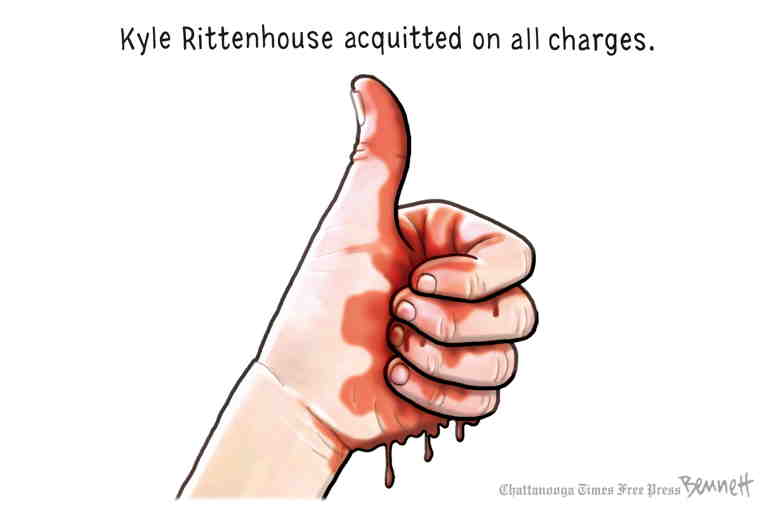 Political/Editorial Cartoon by Clay Bennett, Chattanooga Times Free Press on Rittenhouse Verdict Explained