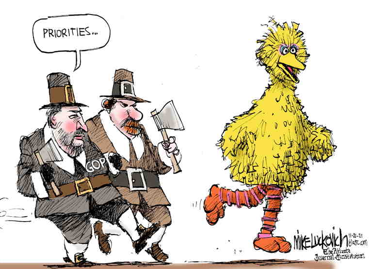 Political/Editorial Cartoon by Mike Luckovich, Atlanta Journal-Constitution on Holiday Season Arrives