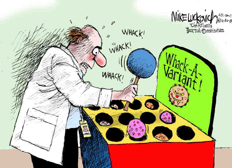Political/Editorial Cartoon by Mike Luckovich, Atlanta Journal-Constitution on New Strain Spreading Fast