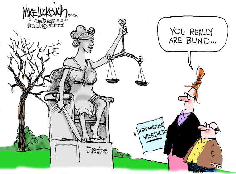 Political/Editorial Cartoon by Mike Luckovich, Atlanta Journal-Constitution on America Responds to Verdict