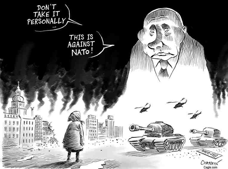 Political/Editorial Cartoon by Patrick Chappatte, International Herald Tribune on Russia Bombards Ukraine