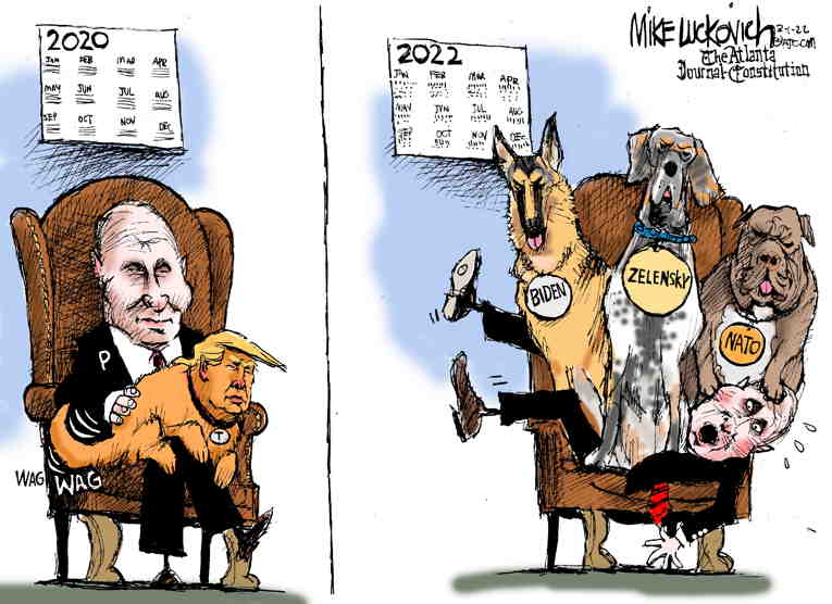 Political/Editorial Cartoon by Mike Luckovich, Atlanta Journal-Constitution on Russia Bombards Ukraine