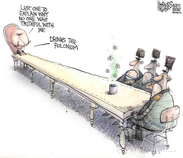Political/Editorial Cartoon by Matt Davies, Journal News on War Crimes Shock Planet