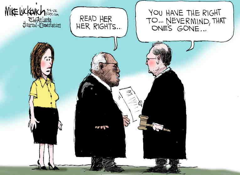Political/Editorial Cartoon by Mike Luckovich, Atlanta Journal-Constitution on Roe v. Wade to Be Overturned