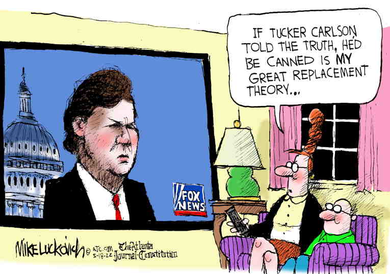 Political/Editorial Cartoon by Mike Luckovich, Atlanta Journal-Constitution on Fox News Inspired Killer