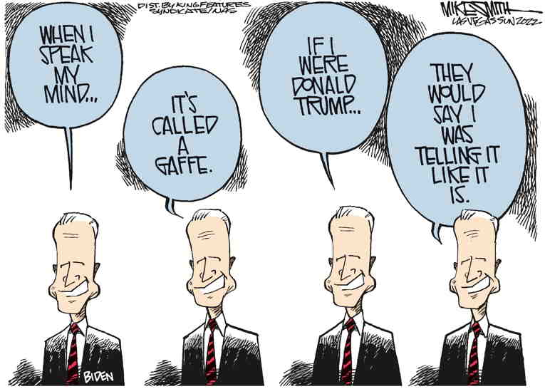 Political/Editorial Cartoon by Mike Smith, Las Vegas Sun on Biden Minces Words