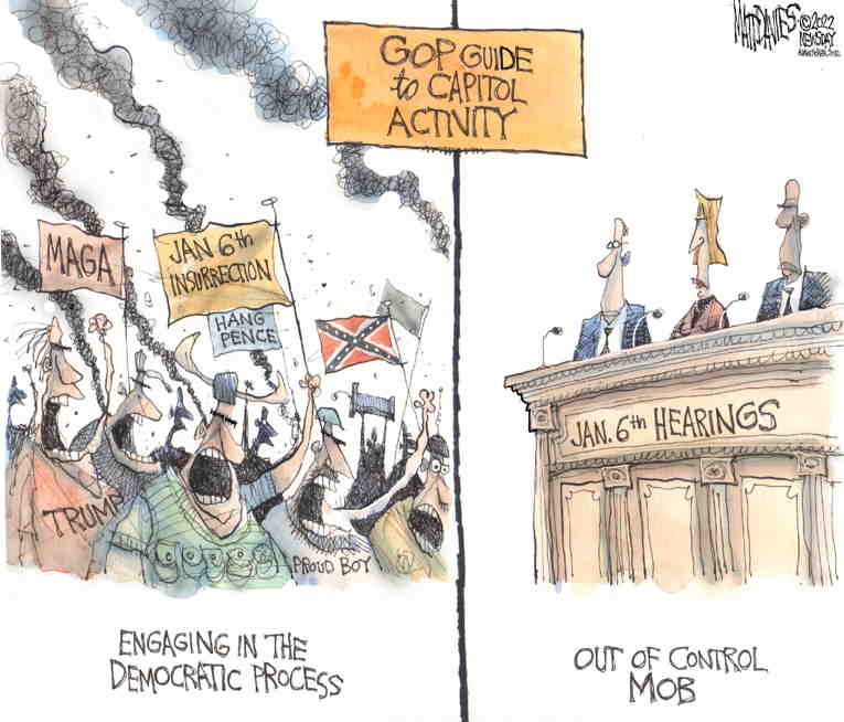 Political/Editorial Cartoon by Matt Davies, Journal News on Republicans Defend Insurrectionists