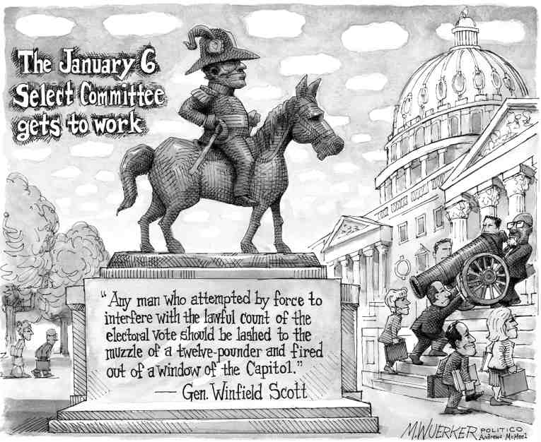 Political/Editorial Cartoon by Matt Wuerker, Politico on January 6 Hearings Begin