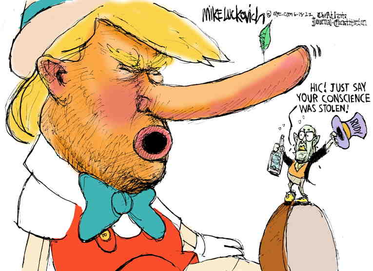 Political/Editorial Cartoon by Mike Luckovich, Atlanta Journal-Constitution on January 6 Hearings Begin