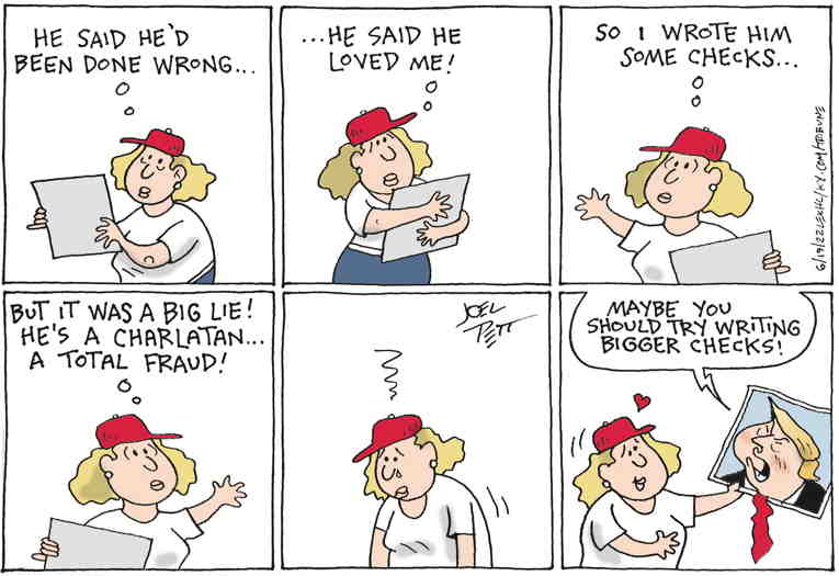 Political/Editorial Cartoon by Joel Pett, Lexington Herald-Leader, CWS/CartoonArts Intl. on Cult 45 Members Largely Unmoved