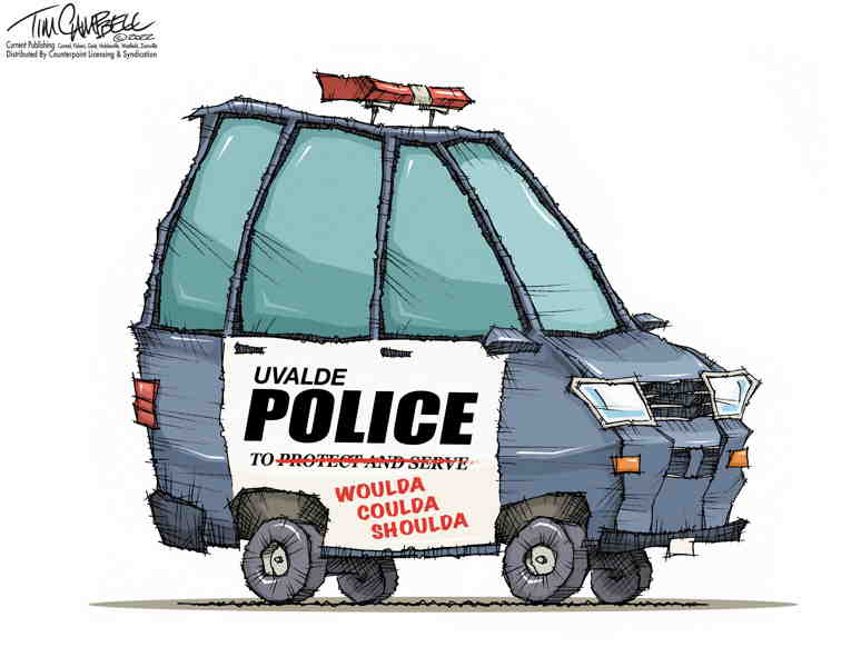 Political/Editorial Cartoon by Tim Campbell on Uvalde Police Failures Detailed
