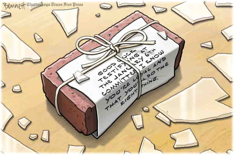 Political/Editorial Cartoon by Clay Bennett, Chattanooga Times Free Press on More Jan. 6 Testimony Bombshells