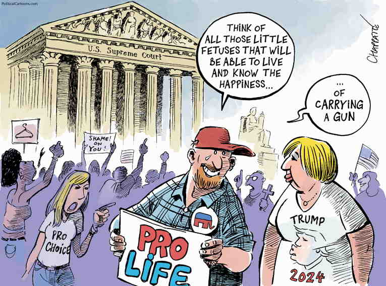 Political/Editorial Cartoon by Patrick Chappatte, International Herald Tribune on Court Catholics Attack Constitution