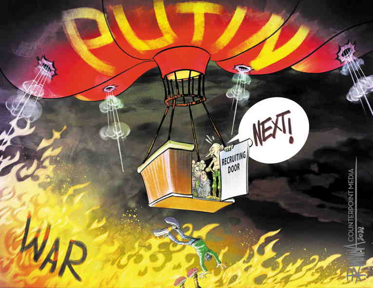 Political/Editorial Cartoon by Pedro Molina, El Nuevo Diario, Managua, Nicaragua on Desperate Putin Threatens Nukes