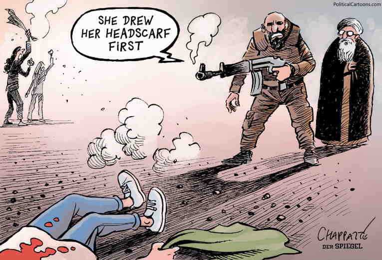 Political/Editorial Cartoon by Patrick Chappatte, International Herald Tribune on Iran Protests Continue
