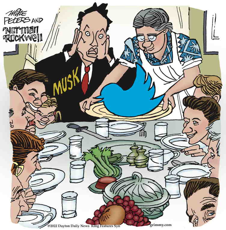 Political/Editorial Cartoon by Mike Peters, Dayton Daily News on Twitter in Turmoil