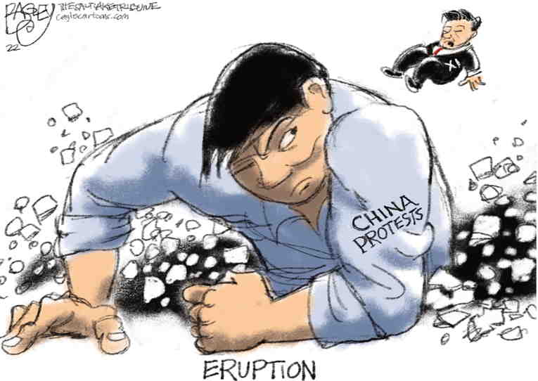 Political/Editorial Cartoon by Pat Bagley, Salt Lake Tribune on Protests Rock China