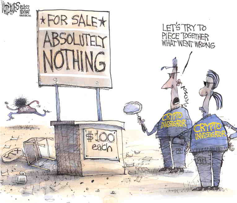 Political/Editorial Cartoon by Matt Davies, Journal News on Sam Bankman-Fried Arrested
