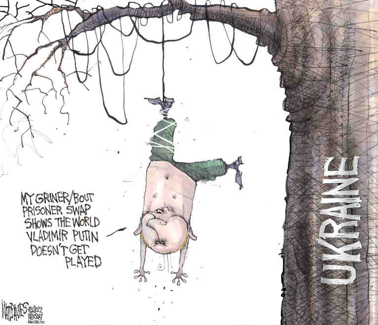 Political/Editorial Cartoon by Matt Davies, Journal News on Russia Attacks Power Grid