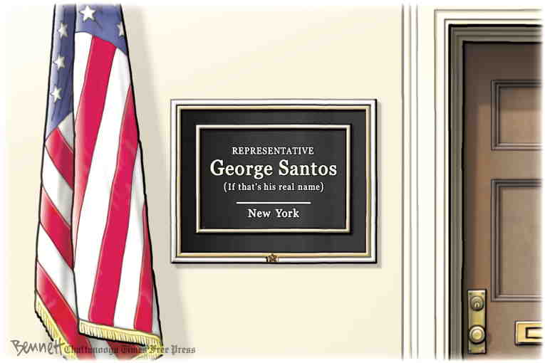 Political/Editorial Cartoon by Clay Bennett, Chattanooga Times Free Press on Con Artist Seated in Congress