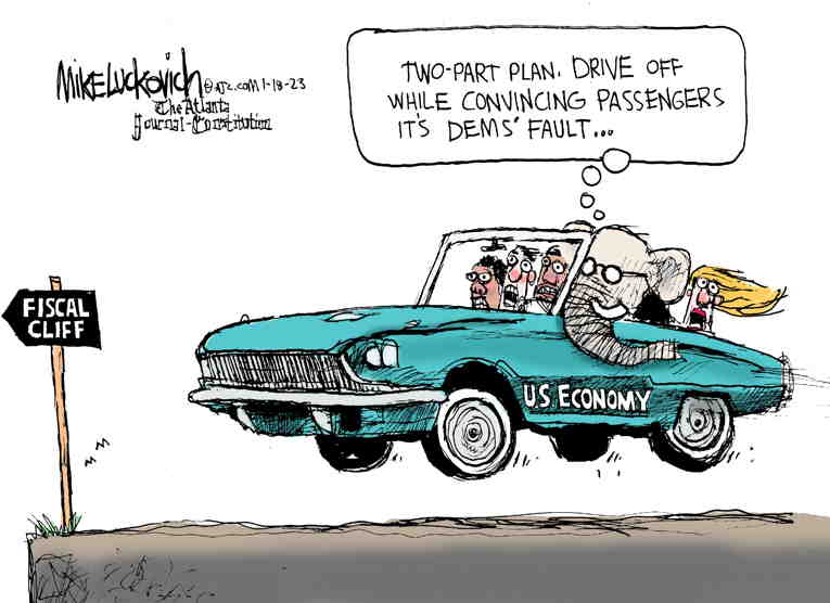 Political/Editorial Cartoon by Mike Luckovich, Atlanta Journal-Constitution on Debt Ceiling Circus