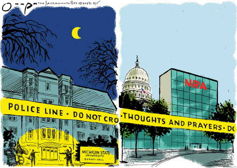 Political/Editorial Cartoon by Jack Ohman, The Oregonian on Gun Kills People