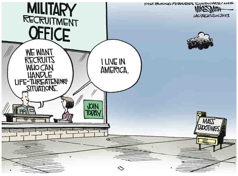 Political/Editorial Cartoon by Mike Smith, Las Vegas Sun on Gun Kills People