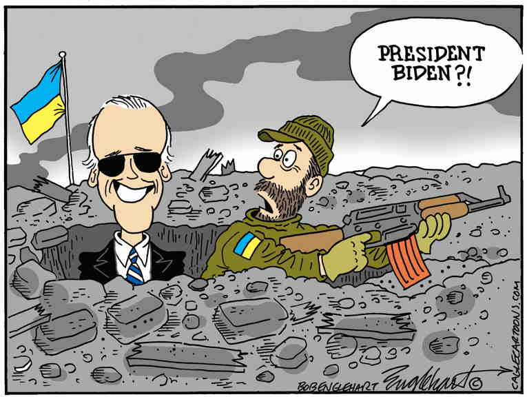 Political/Editorial Cartoon by Bob Englehart, Hartford Courant on Invasion Reaches 1-Year Mark