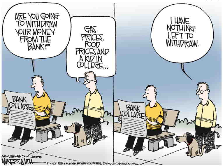 Political/Editorial Cartoon by Mike Smith, Las Vegas Sun on Inflation Slows Slightly