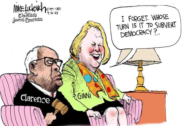 Political/Editorial Cartoon by Mike Luckovich, Atlanta Journal-Constitution on Supreme Corruption Uncovered