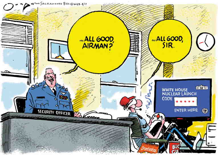 Political/Editorial Cartoon by Jack Ohman, The Oregonian on Military Secrets Leaked