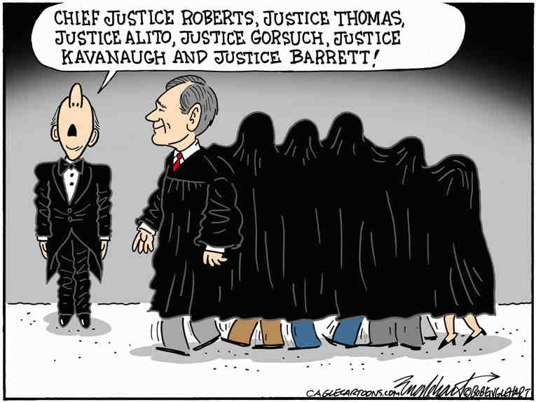 Political/Editorial Cartoon by Bob Englehart, Hartford Courant on Courting Supreme Disaster