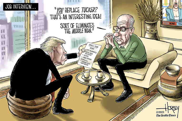 Political/Editorial Cartoon by David Horsey on Tucker Carlson Unmasked