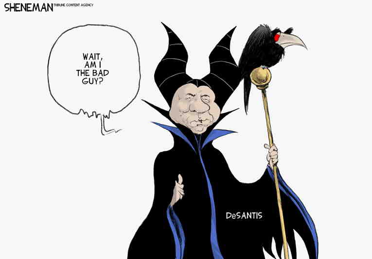 Political/Editorial Cartoon by Drew Sheneman, Newark Star Ledger on DeSantis Slipped a Mickey