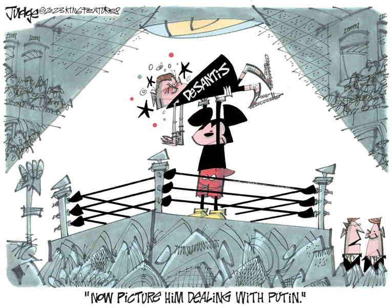 Political/Editorial Cartoon by Lee Judge, King Features on DeSantis Slipped a Mickey