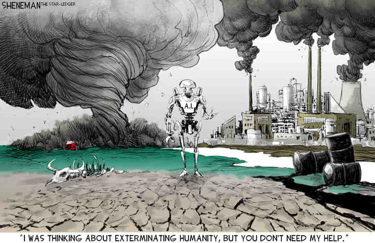 Political/Editorial Cartoon by Drew Sheneman, Newark Star Ledger on More AI Advancements