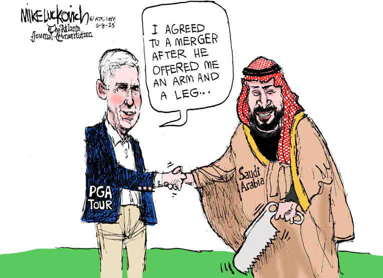 Political/Editorial Cartoon by Mike Luckovich, Atlanta Journal-Constitution on PGA Goes OB