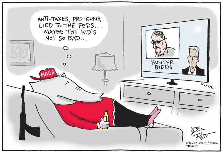 Political/Editorial Cartoon by Joel Pett, Lexington Herald-Leader, CWS/CartoonArts Intl. on Hunter Biden Accepts Plea Deal