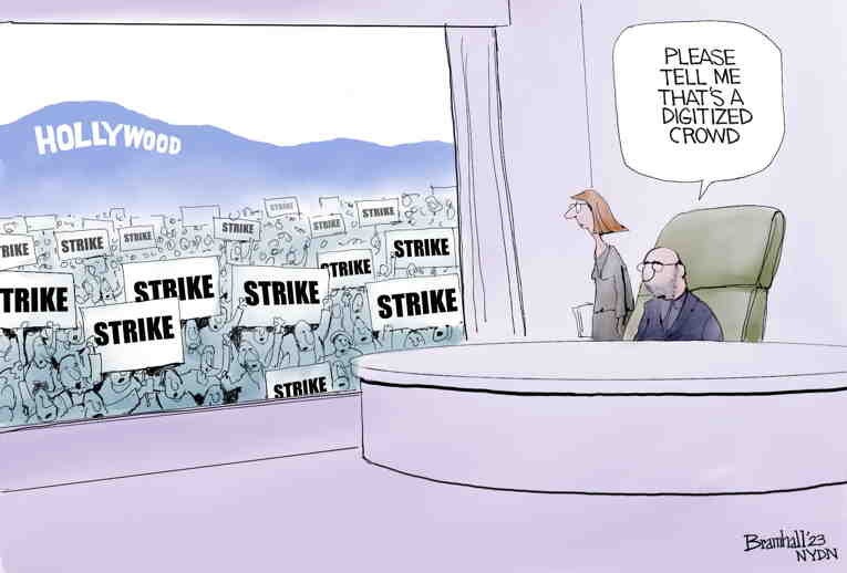 Political/Editorial Cartoon by Bill Bramhall, New York Daily News on Actors Go on Strike