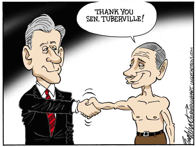 Political/Editorial Cartoon by Bob Englehart, Hartford Courant on Tuberville Holds Military Hostage