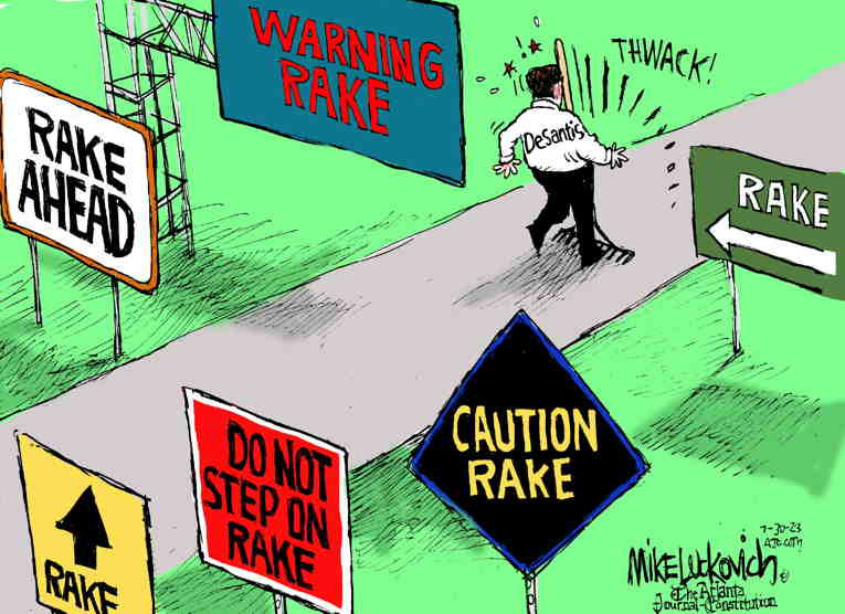 Political/Editorial Cartoon by Mike Luckovich, Atlanta Journal-Constitution on DeSantis Ship Sinks