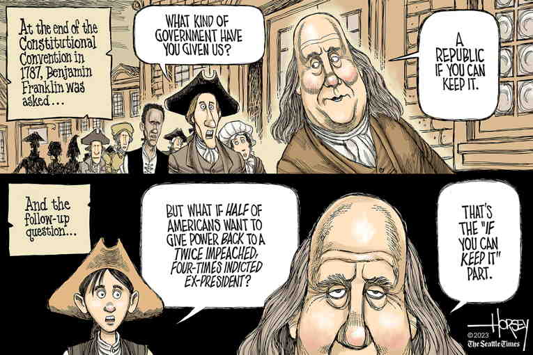 Political/Editorial Cartoon by David Horsey on Trump Supporters Double Down