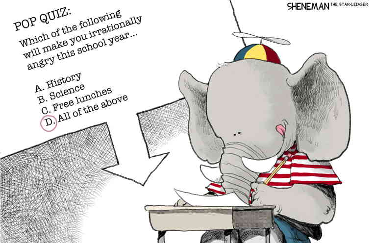 Political/Editorial Cartoon by Drew Sheneman, Newark Star Ledger on GOP Goes Back to Basics