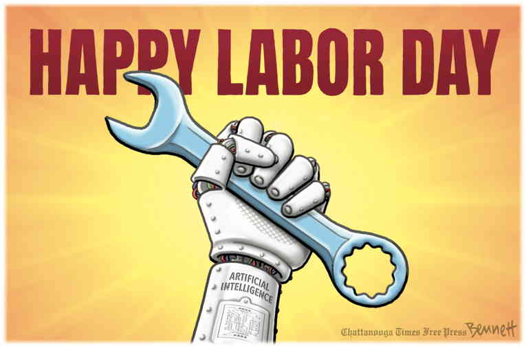 Political/Editorial Cartoon by Clay Bennett, Chattanooga Times Free Press on Nation Celebrates Workers