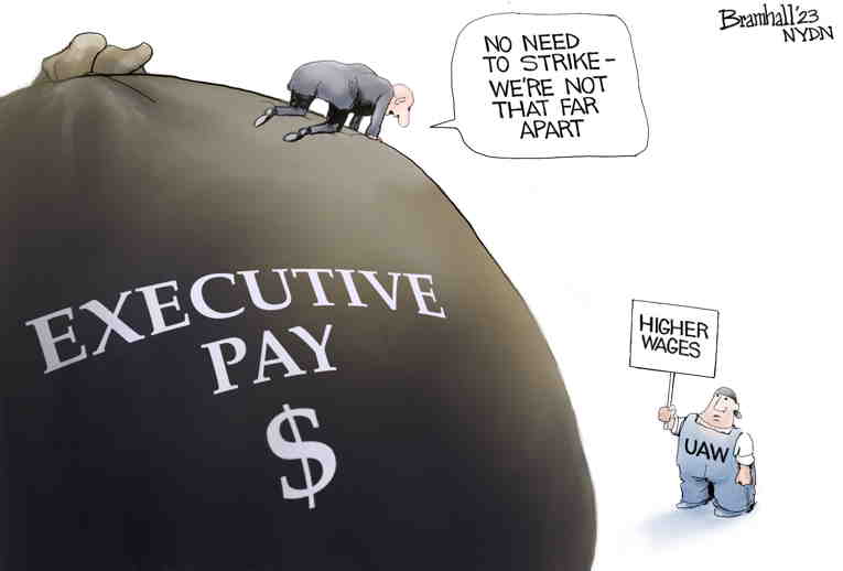 Political/Editorial Cartoon by Bill Bramhall, New York Daily News on Auto Workers Strike