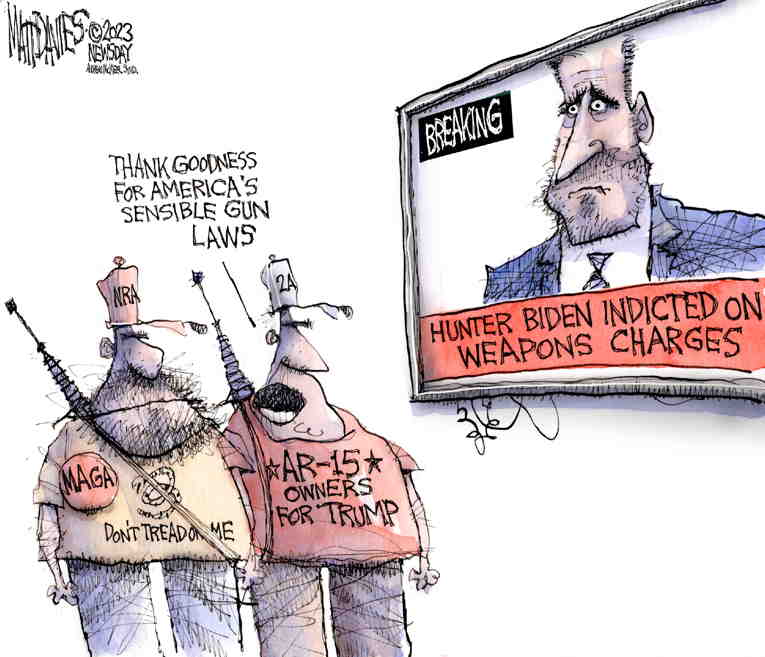 Political/Editorial Cartoon by Matt Davies, Journal News on Hunter Biden Indicted