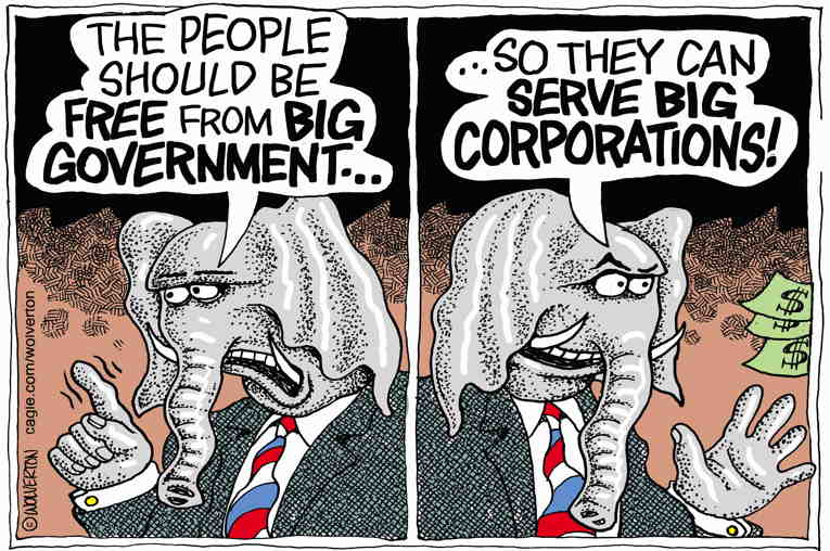 Political/Editorial Cartoon by Monte Wolverton, Cagle Cartoons on GOP Moves Further Right