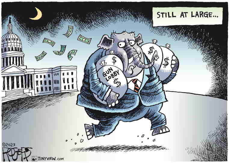 Political/Editorial Cartoon by Rob Rogers on Mass Killing Claims 18 Lives