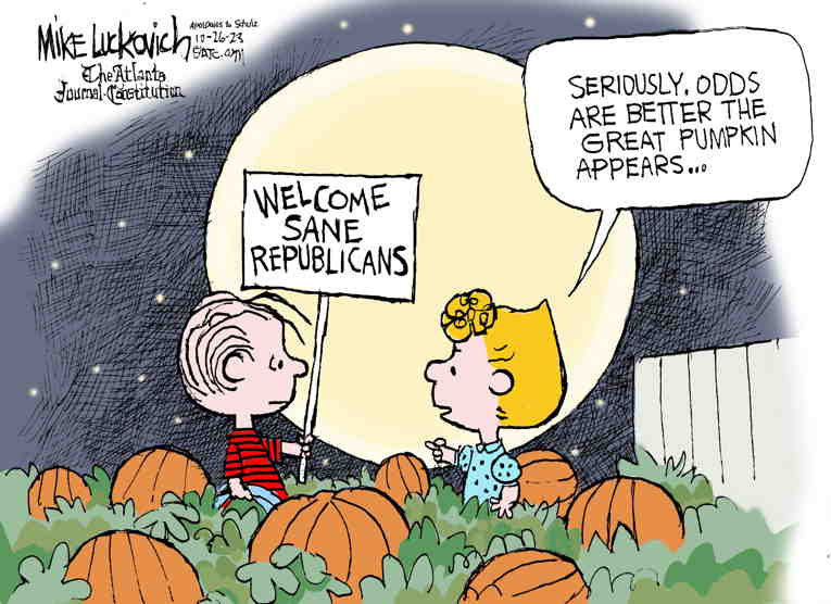 Political/Editorial Cartoon by Mike Luckovich, Atlanta Journal-Constitution on America Celebrates Scary Holiday